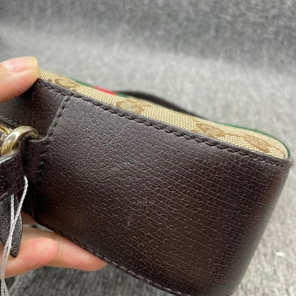 100% Authentic GUCCI Webby Bee Brown&Red&Green Cloth Shoulder Bag - Picture 6 of 15